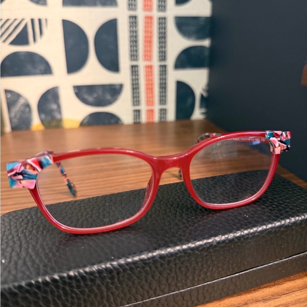 Woow Paris Bright Red Eyeglass Frames with Floral Pattern Temples